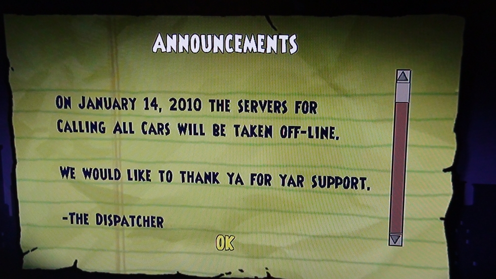 Calling_All_Cars_Going_Offline It's Been Nice Knowing Yar!