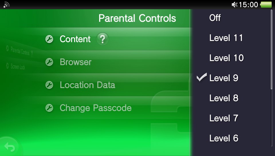 VitaParentalCodelevels