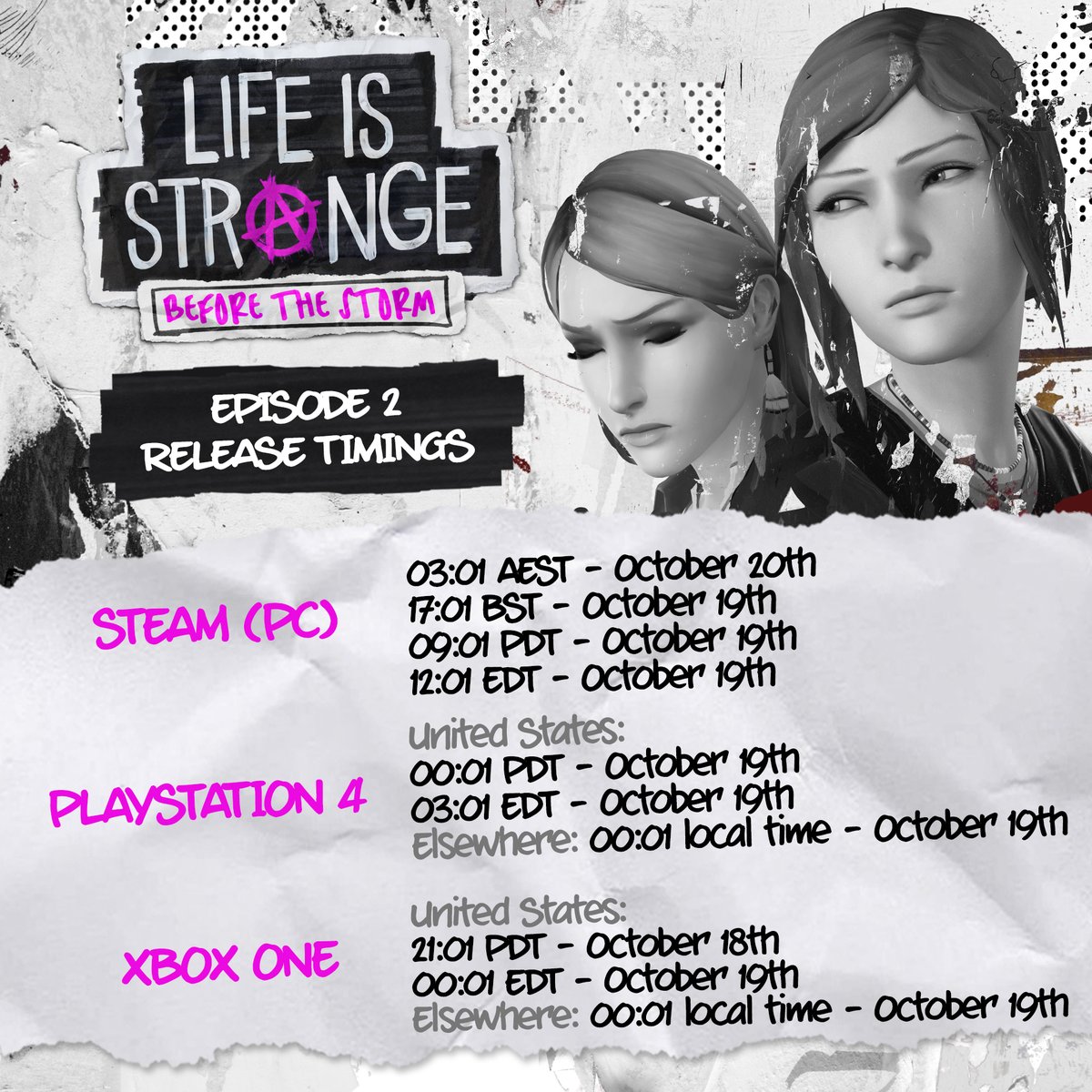 Life is Strange Before the Storm Episode 2 Download Dates