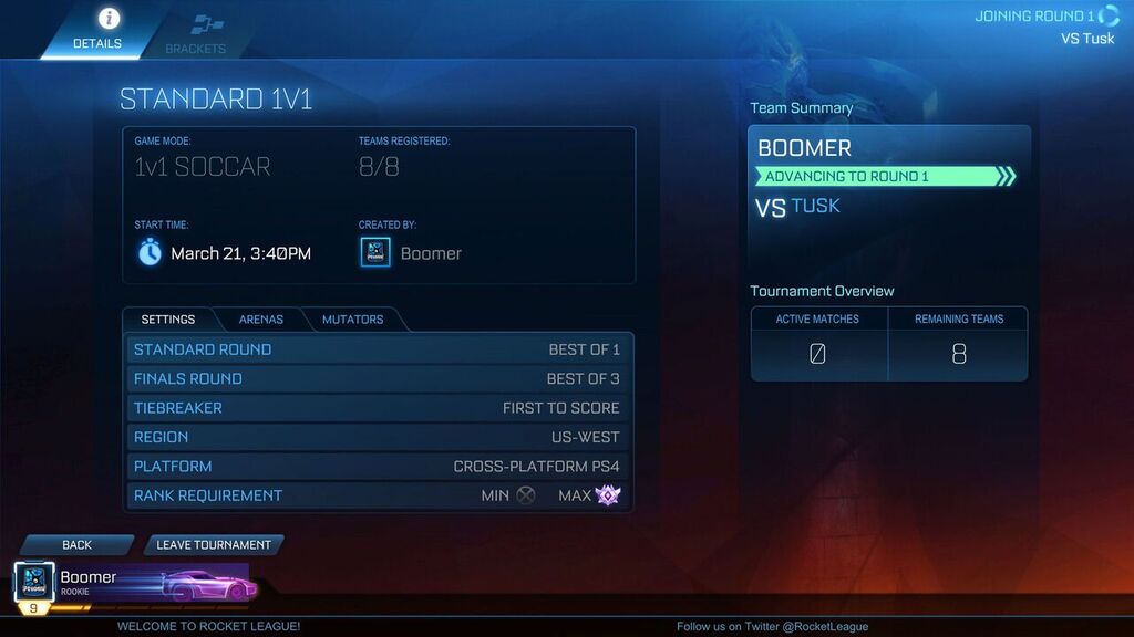 rocket league tournament mode