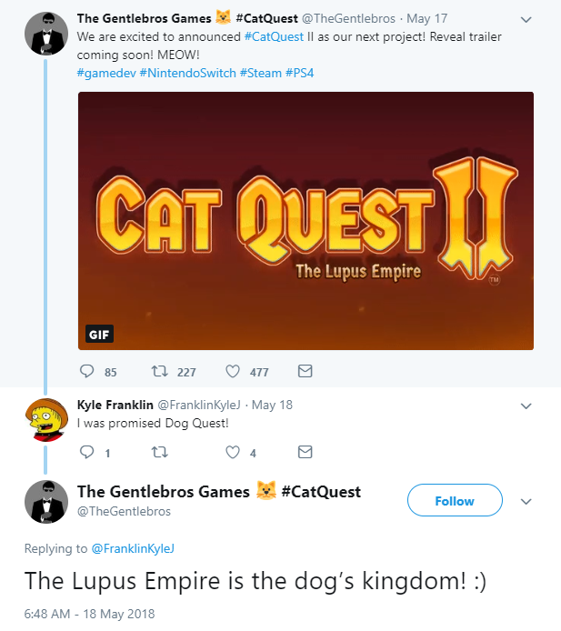 cat quest 2 the lupus empire reveal tweet