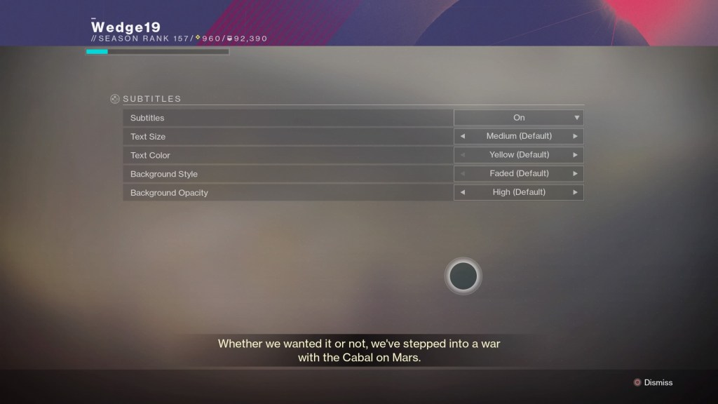 Destiny 2 Easter egg accessibility settings subtitles