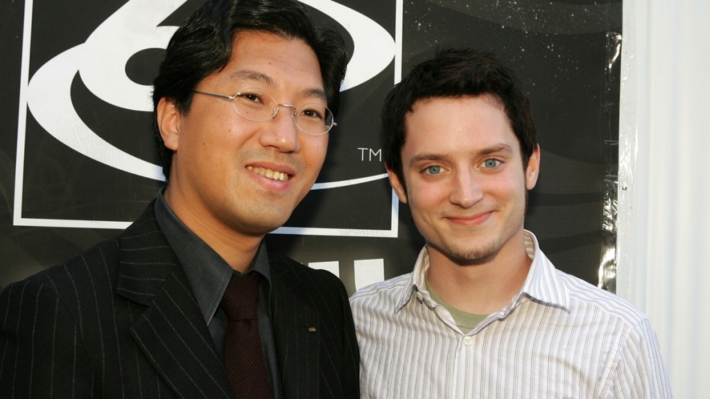 Sonic co-creator Yuji Naka (left) with Elijah Wood