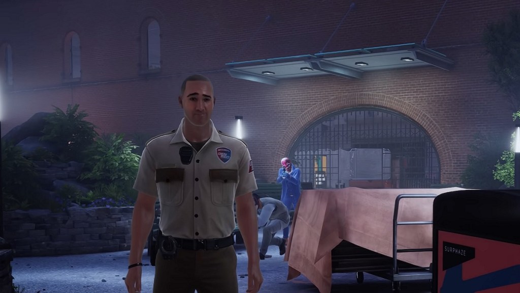 Payday 3: a security guard unaware there are burglars behind him.