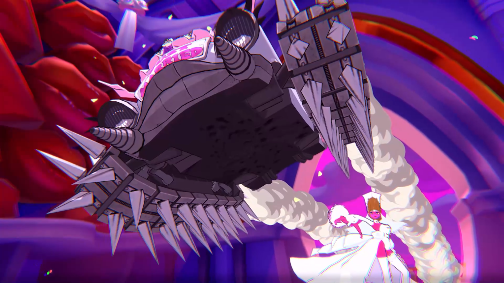 Persona 5 Tactica: a tank with very spiky treads on a purple background.