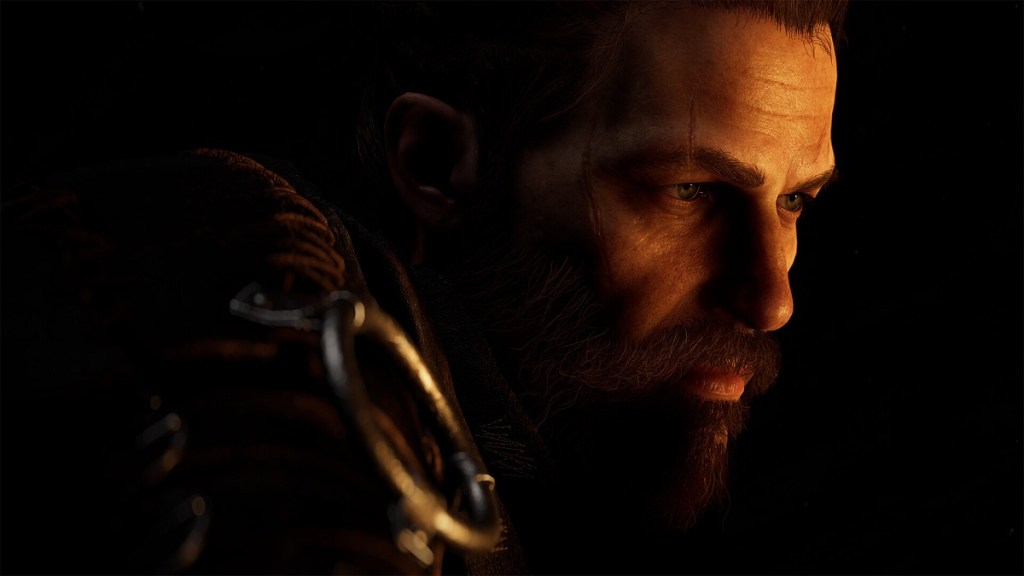 Banishers: Ghosts of New Eden: A close-up of a gruff man with a beard.