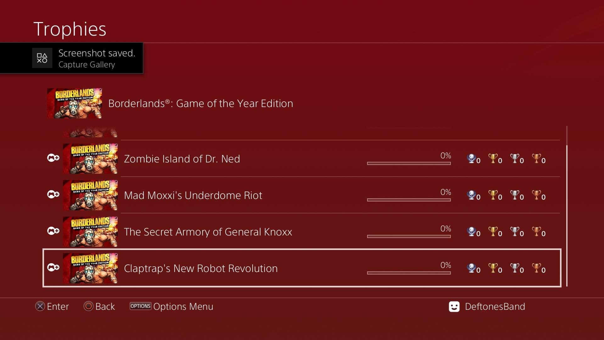 Borderlands PS4: Game of the Year Edition Trophies
