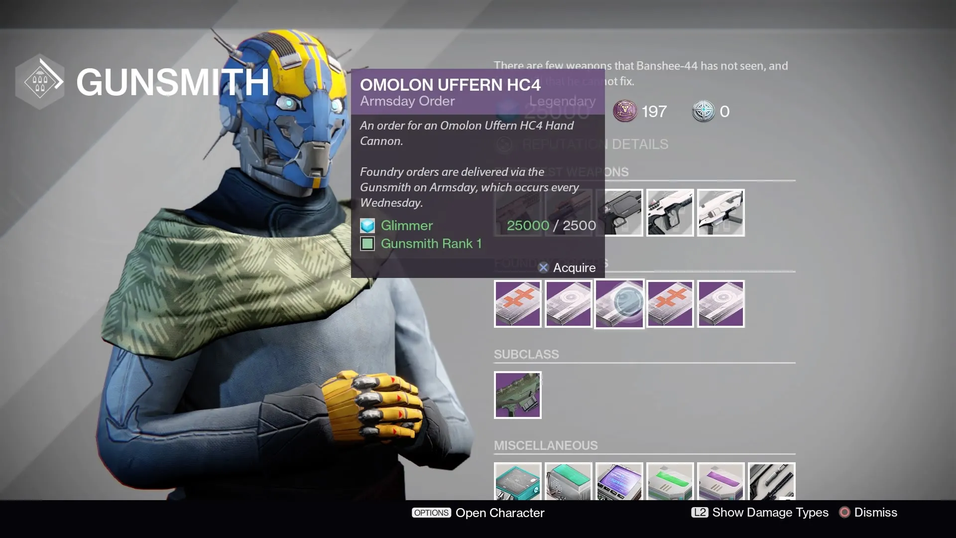 Destiny Gunsmith May 3, 2017