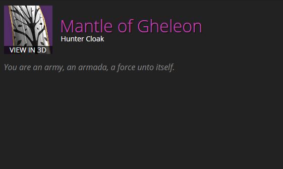 Class Item - Mantle of Gheleon