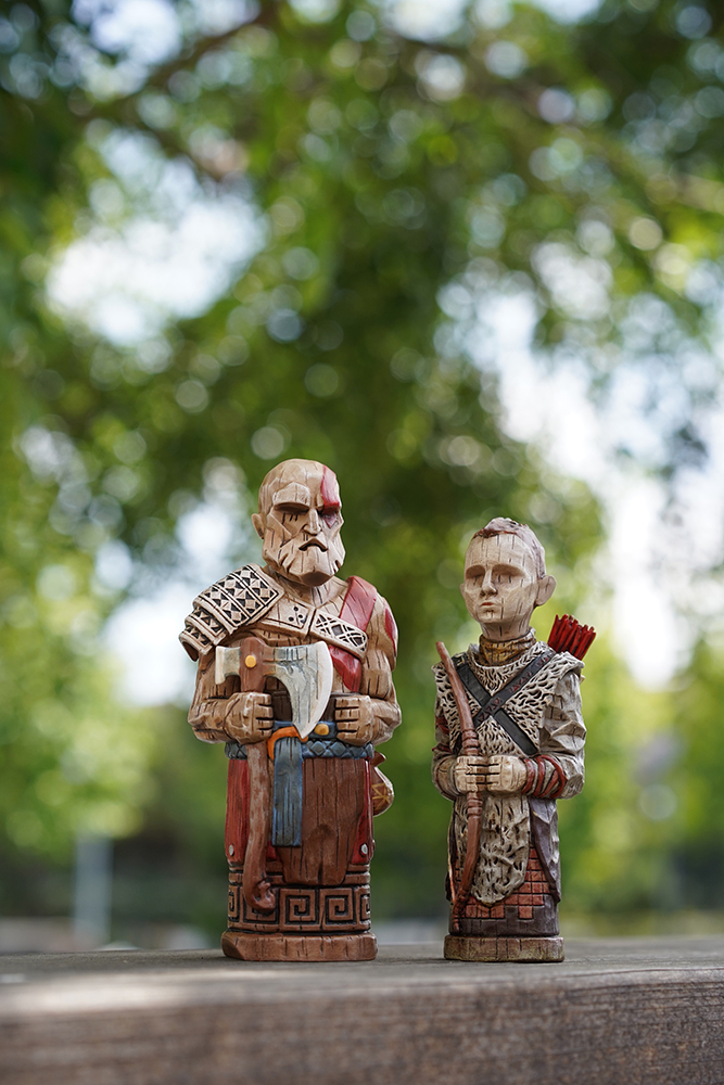 God of War's Kratos and Atreus Wooden Artifacts