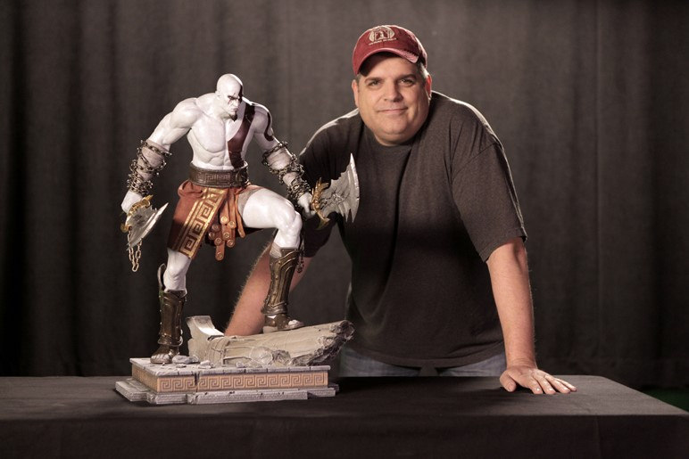 Gary Barth with Kratos Statue