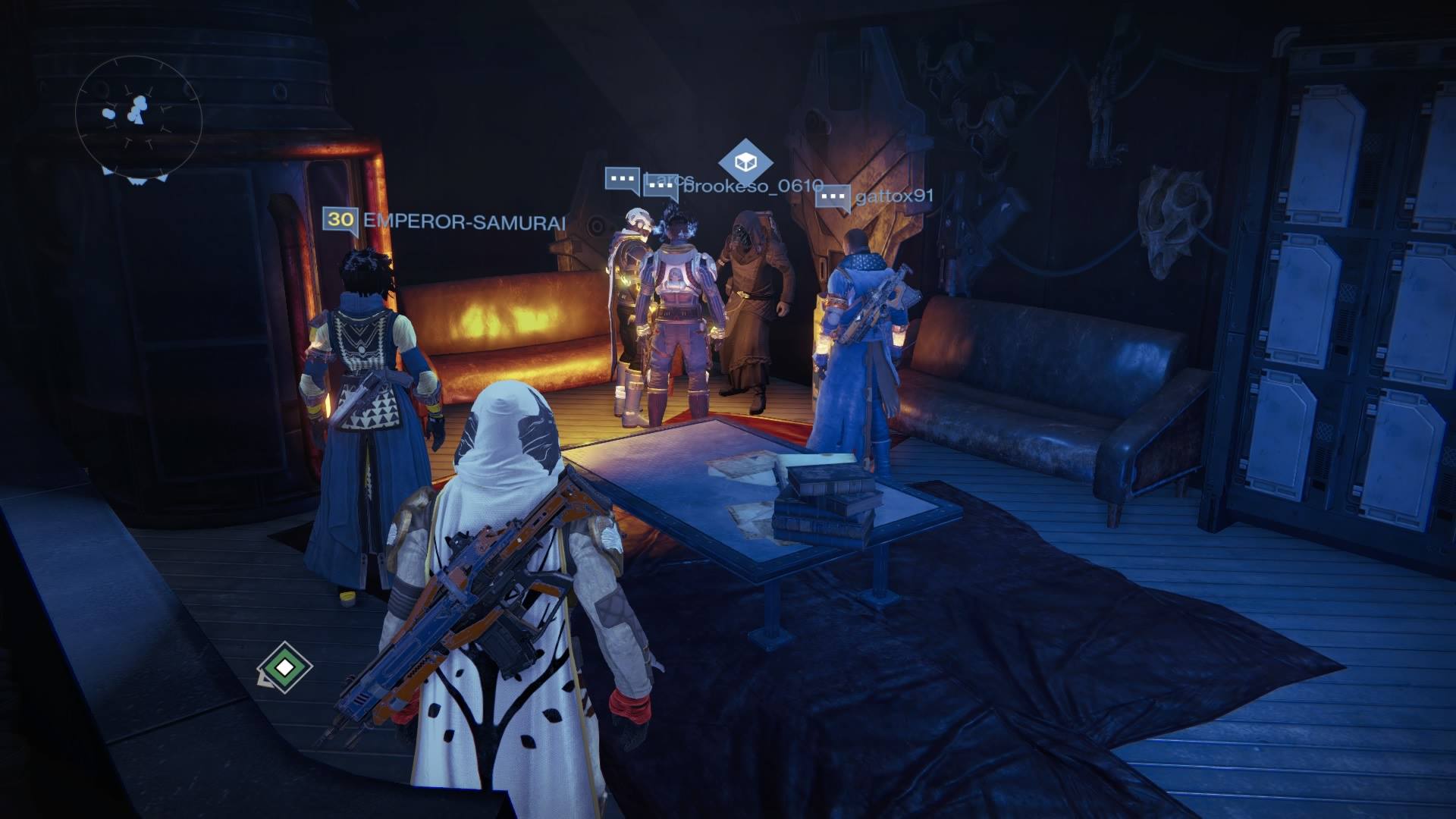 Xur – Agent of the Nine can be found in the Tower Hangar Lounge