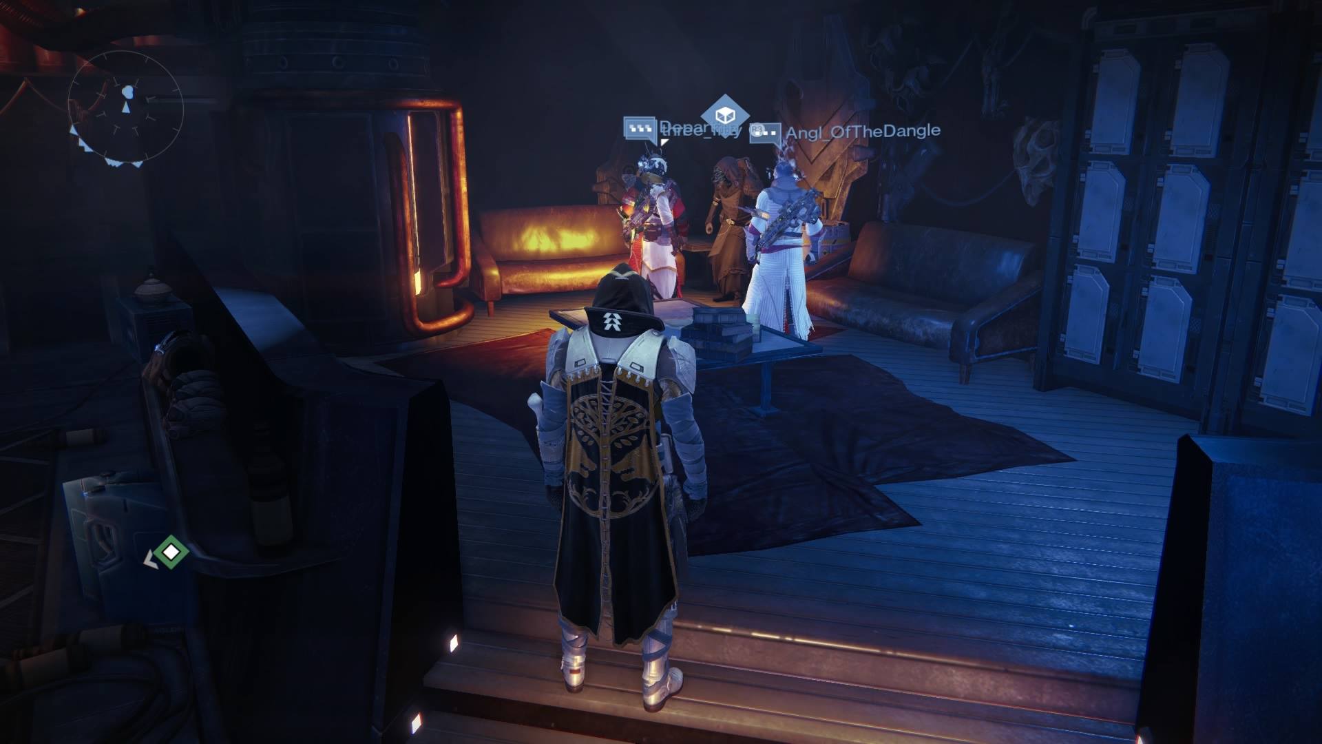 Xur – Agent of the Nine can be found in the bar below the Tower Hangar. 